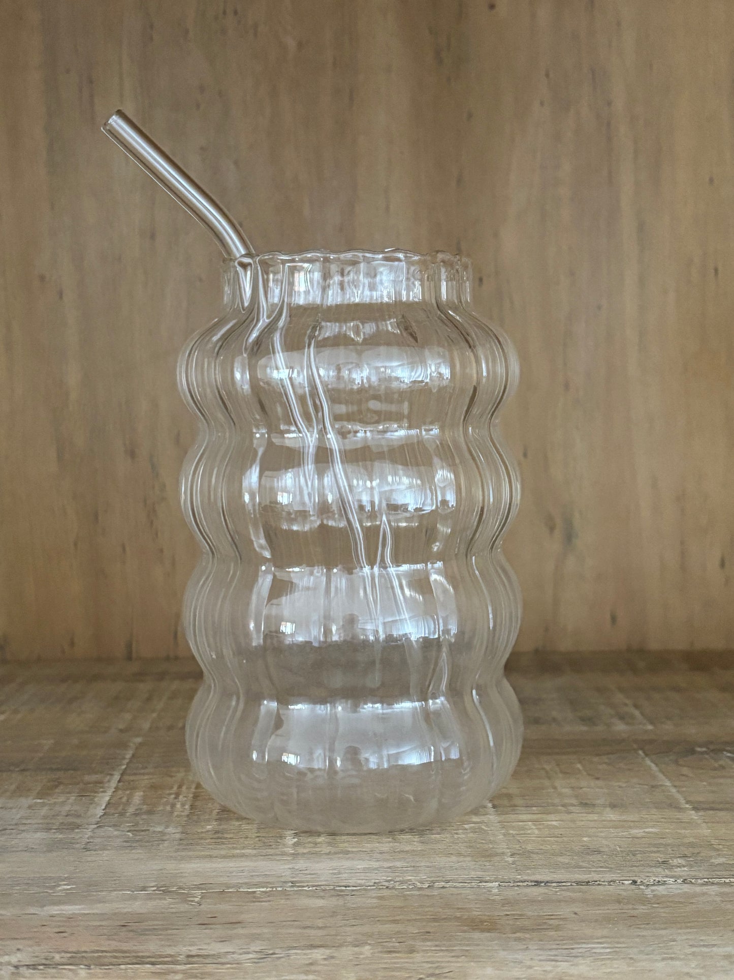 Large Ribbed Glass with Straw